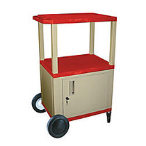 H. Wilson Plastic Utility Cart With Locking Cabinet And Big Wheel Kit, 42 inch;H x 24 inch;W x 18 inch;D, Red