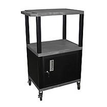 H. Wilson Plastic Utility Cart With Locking Cabinet, 42 1/2 inch;H x 24 inch;W x 18 inch;D, Gray/Black