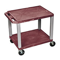 H. Wilson Tuffy 2-Shelf Plastic Utility Cart, 26 inch;H x 24 inch;W x 18 inch;D, Burgundy/Nickel