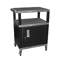 H. Wilson Tuffy Utility Cart With Locking Cabinet And Electrical Assembly, 34 inch;H x 24 inch;W x 18 inch;D, Gray/Black