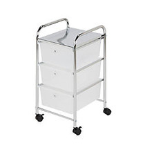 Honey-Can-Do 3-Drawer Plastic/Steel Rolling Storage Cart, 37 7/16 inch;H x 15 5/16 inch;W x 13 inch;D, White/Chrome