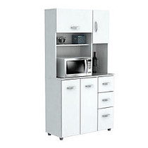 Inval Storage Cabinet With Microwave Stand, 6 Shelves, 66 inch;H x 35 inch;W x 15 inch;D, Laricina White