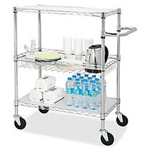 Lorell 3-Tier Rolling Carts - 99 lb Capacity - 4 Casters - Steel - 18 inch; Width x 30 inch; Depth x 40 inch; Height - Chrome