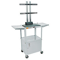 Luxor Adjustable Flat-Panel Cart, With Cabinet, 42 inch;H x 24 inch;W x 18 inch;D, Light Gray