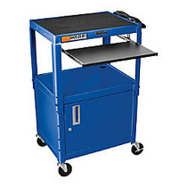Luxor Adjustable Height Cart, With Cabinet/Pullout Tray, 16 5/8 inch;H x 24 inch;W x 17 1/2 inch;D, Blue