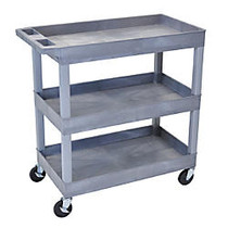 Luxor E-Series 3-Tub Plastic Utility Cart, 36 1/4 inch;H x 35 1/4 inch;W x 18 inch;D, Gray