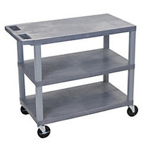 Luxor E-Series Plastic Cart, 3-Shelves, 36 1/4 inch;H x 35 1/4 inch;W x 18 inch;D, Gray