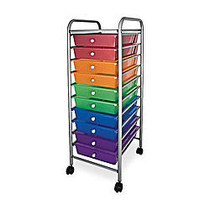 Office Wagon; 10-Drawer Organizer With Casters, 37 1/2 inch;H x 15 1/2 inch;W x 13 inch;D, Multicolor