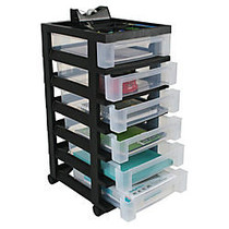 Office Wagon; Brand Plastic Storage Cart, 6 Drawers, 26 7/16 inch;H x 12 1/16 inch;W x 14 1/4 inch;D, Black