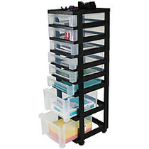 Office Wagon; Brand Plastic Storage Tower Cart, 8 Drawers, 41 4/5 inch;H x 12 1/10 inch;W x 14 2/5 inch;D, Black