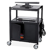 Safco Steel Adjustable AV Carts With Cabinet,Adjust.,42 inch;H x 24 inch;W x 18 inch;D, Black