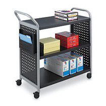 Safco; Scoot 3-Shelf Steel Utility Cart, 38 inch;H x 31 inch;W x 13 inch;D, Black/Silver