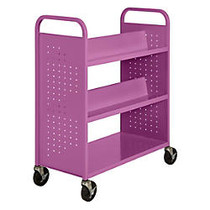 Sandusky; Book Truck, Double-Sided With 1 Flat/4 Sloped Shelves, 46 inch;H x 39 inch;W x 19 inch;D, Grape