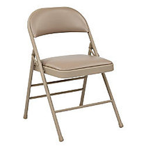 Office Star; Work Smart; Vinyl Mid-Back Folding Chairs, Tan, Pack Of 4