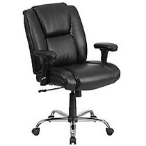 Flash Furniture HERCULES Big & Tall Leather Mid-Back Swivel Task Chair With Adjustable Arms, 22 inch; Back Cushion, Black