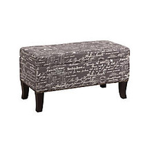 Linon Stephanie Script Linen Upholstered Ottoman, 18 inch;H x 32 inch;W x 16 inch;D, Gray/Black