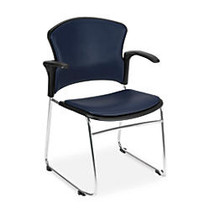 OFM Multi-Use Anti-Microbial Anti-Bacterial Stack Chairs, Navy/Chrome, Set Of 4