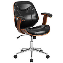 Flash Furniture Leather High-Back Swivel Office Chair, 35 1/2 - 38 1/2 inch;H x 25 3/4 inch;W x 26 inch;D, Black/Walnut/Silver