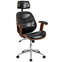 Flash Furniture Leather High-Back Swivel Office Chair, 45 - 48 inch;H x 25 3/4 inch;W x 26 inch;D, Black/Walnut/Silver