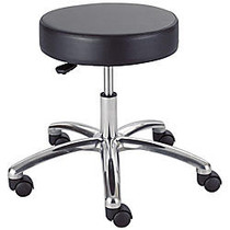 Safco; Pneumatic-Lift Lab Stool Without Back, 22 inch;H x 23 inch;W x 23 inch;D, Chrome Frame, Black Fabric