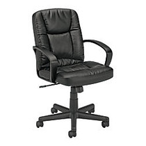 basyx by HON; Executive Pneumatic Mid-Back Leather Chair, 38 3/4 inch;H x 19 1/4 inch;W x 17 3/4 inch;D, Black Frame, Black Leather