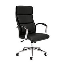 basyx by HON; Executive SofThread&trade; Leather/Chrome High-Back Chair, 46 inch;H x 25 inch;W x 27 1/2 inch;D, Black Frame, Black Leather