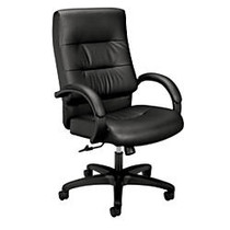 basyx by HON; VL691 SofThread&trade; Plush-Leather High-Back Desk Chair, 47 1/4 inch;H x 27 inch;W x 28 3/4 inch;D, Black