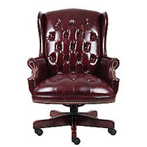 Boss Office Products Traditional High-Back Executive Chair, 44 inch;H x 30 inch;W x 32 inch;D, Mahogany Frame, Burgundy Vinyl