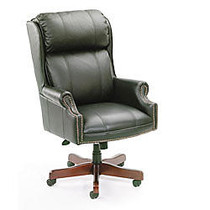 Boss Office Products Traditional High-Back Executive Chair, 46 inch;H x 28 1/2 inch;W x 32 1/2 inch;D, Mahogany/Black Leather