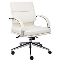 Boss; Caressoft Plus Mid-Back Executive Chair, 38 inch;H x 28 inch;W x 27 inch;D, Chrome Frame, White Mock Leather