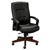 HON; Park Avenue High-Back Leather Chair, 44 1/2 inch;H x 26 inch;W x 29 inch;D, Mahogany Frame, Black Leather