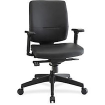 Lorell Adj. Arms Leather Exec. Mid-back Chair - Bonded Leather Black, Plastic Seat - Bonded Leather Black, Plastic Back - 5-star Base - 20.50 inch; Seat Width x 18.50 inch; Seat Depth - 27.3 inch; Width x 26.5 inch; Depth x 41.5 inch; Height