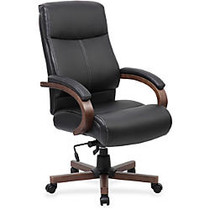 Lorell Executive Chair - Black, Walnut - 27 inch; Width x 31 inch; Depth x 47 inch; Height