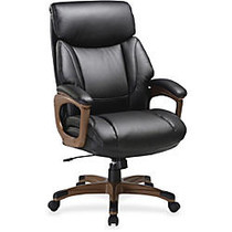 Lorell Executive Chair - Black, Walnut - Bonded Leather - 31.8 inch; Width x 28 inch; Depth x 45.5 inch; Height