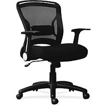 Lorell Flipper Arm Mid-back Chair - Fabric Seat - 5-star Base - Black - 20.50 inch; Seat Width x 16.50 inch; Seat Depth - 27.8 inch; Width x 28 inch; Depth x 39.6 inch; Height