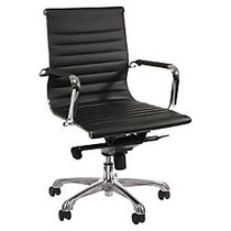 Lorell; Modern Mid-Back Leather Chair, Black/Chrome