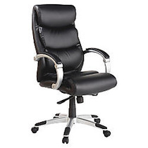 Lorell&trade; Bonded Leather High-Back Chair With Flex Arms, Black/Silver