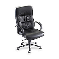 Lorell&trade; Bridgemill Executive Leather Swivel Chair, High-Back, 42 1/4 inch;H x 25 1/2 inch;W x 28 inch;D, Silver Frame, Black Leather