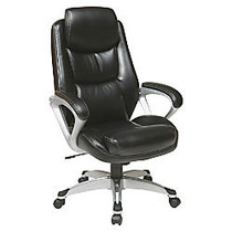 Lorell&trade; Eco Leather High-Back Chair With Headrest, Black/Silver