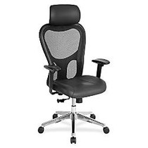Lorell&trade; Executive Leather/Mesh High-Back Chair, 52 7/8 inch;H x 24 7/8 inch;W x 23 5/8 inch;D, Black/Silver, Black Leather