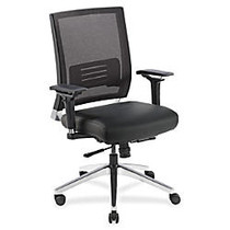 Lorell&trade; Executive Mesh/Leather Swivel Chair, 43 1/2 inch;H x 28 1/2 inch;W x 29 1/4 inch;D, Chrome Frame, Black Leather