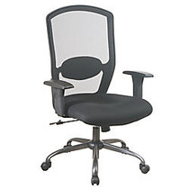 Office Star&trade; Screen-Back Mesh Chair With Titanium-Finish Base, 45 1/2 inch;H x 28 inch;W x 23 inch;D, Titanium/Black Frame, Black Fabric