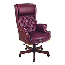Office Star&trade; Traditional High-Back Chair With Built-In Headrest, 49 1/2 inch;H x 27 1/4 inch;W x 32 inch;D, Mahogany Frame, Oxblood Fabric