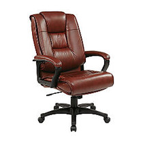 Office Star&trade; Work Smart Soft Leather High-Back Chair, Saddle Brown