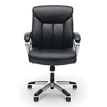 OFM Essentials Leather Mid-Back Chair With Arms, 40 1/4 inch;H x 24 1/2 inch;W x 26 1/4 inch; D, Black/Silver