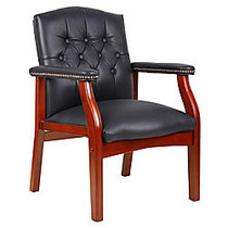 Boss Office Products Traditional Guest Chair, 35 1/2 inch;H x 25 inch;W x 27 inch;D, Mahogany/Black Leather