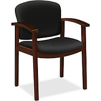 HON 2111 Single Rail Arm Mahogany Guest Chair - Black Seat - Black Back - Hardwood Frame - Four-legged Base - 20 inch; Seat Width x 17.50 inch; Seat Depth - 23.5 inch; Width x 18.5 inch; Depth x 33.1 inch; Height