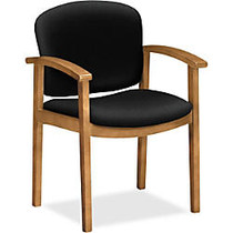 HON 2111 Single Rail Harvest Wood Guest Chairs - Black Seat - Black Back - Hardwood Frame - Four-legged Base - 20 inch; Seat Width x 17.50 inch; Seat Depth - 23.5 inch; Width x 18.5 inch; Depth x 33.1 inch; Height