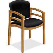 HON 2112 Dble Rail Arms Harvest Wood Guest Chair - Black Seat - Black Back - Hardwood Frame - Four-legged Base - 20 inch; Seat Width x 17.50 inch; Seat Depth - 23.5 inch; Width x 18.5 inch; Depth x 33.1 inch; Height