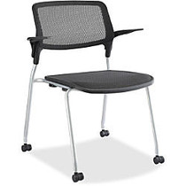 Lorell Fixed Arms Stackable Guest Chairs - Black Seat - Black Back - Metal Powder Coated Frame - Four-legged Base - 24.5 inch; Width x 23.5 inch; Depth x 32.5 inch; Height
